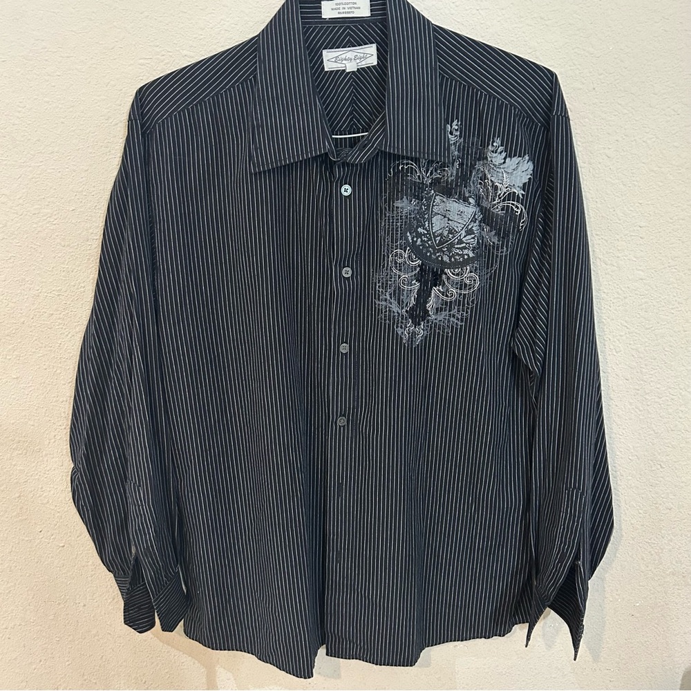Vintage Y2K Eighty Eight-Mens Black Button Shirt-Graphic-Grunge-Goth